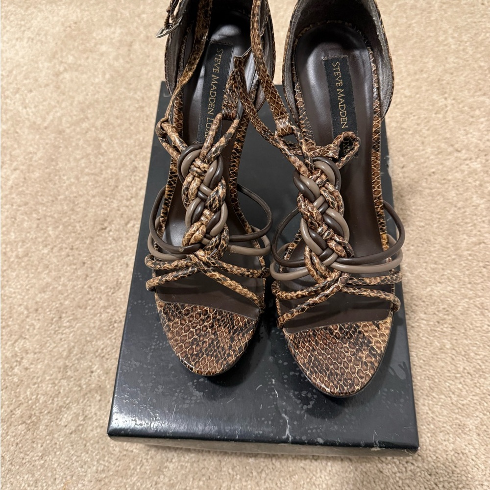 Steve Madden Snakeskin Brown Strappy Heels